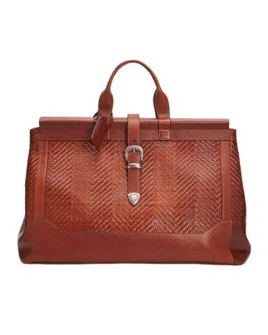 Brunello Cucinelli Men's Braided Leather Western-Buckle Travel Bag | Thumbnail 1