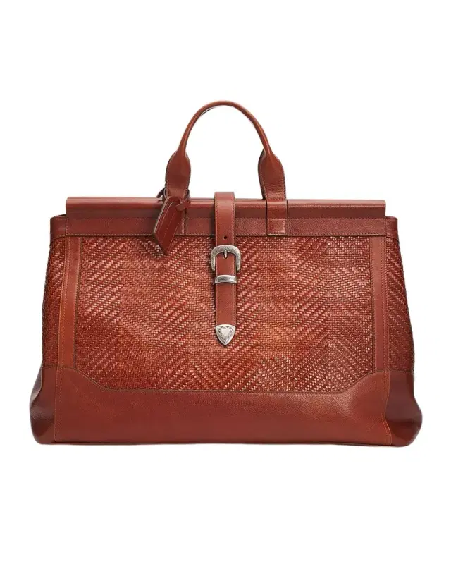 Brunello Cucinelli Men 's Braided Leather Western-Buckle Travel Bag