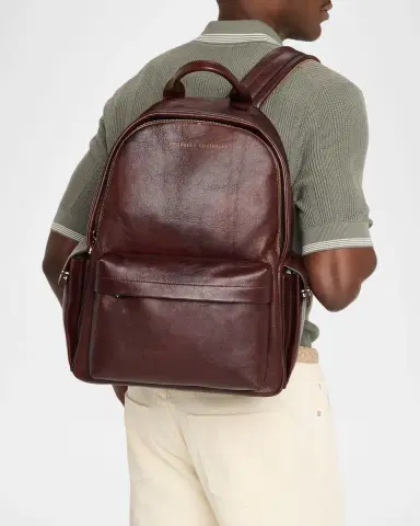 Brunello Cucinelli Men's Grained Leather Backpack | Thumbnail 2 Brunello Cucinelli Men's Grained Leather Backpack | Thumbnail 2