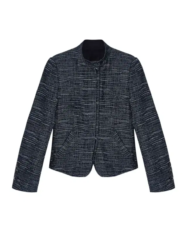 Slim Denim-Effect Tweed Blazer