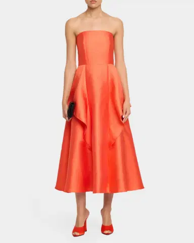 Shoshanna Pippa Strapless Draped Mikado Midi Dress | Thumbnail 2 Shoshanna Pippa Strapless Draped Mikado Midi Dress | Thumbnail 2