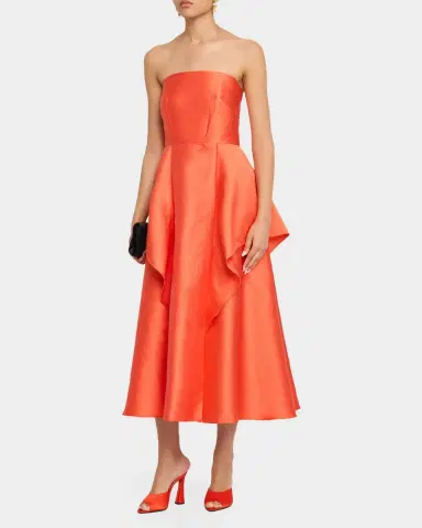 Shoshanna Pippa Strapless Draped Mikado Midi Dress | Thumbnail 4 Shoshanna Pippa Strapless Draped Mikado Midi Dress | Thumbnail 4
