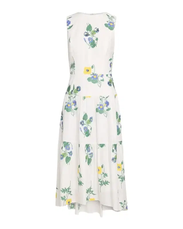 Shoshanna Cambridge Tiered Floral-Embroidered Midi Dress