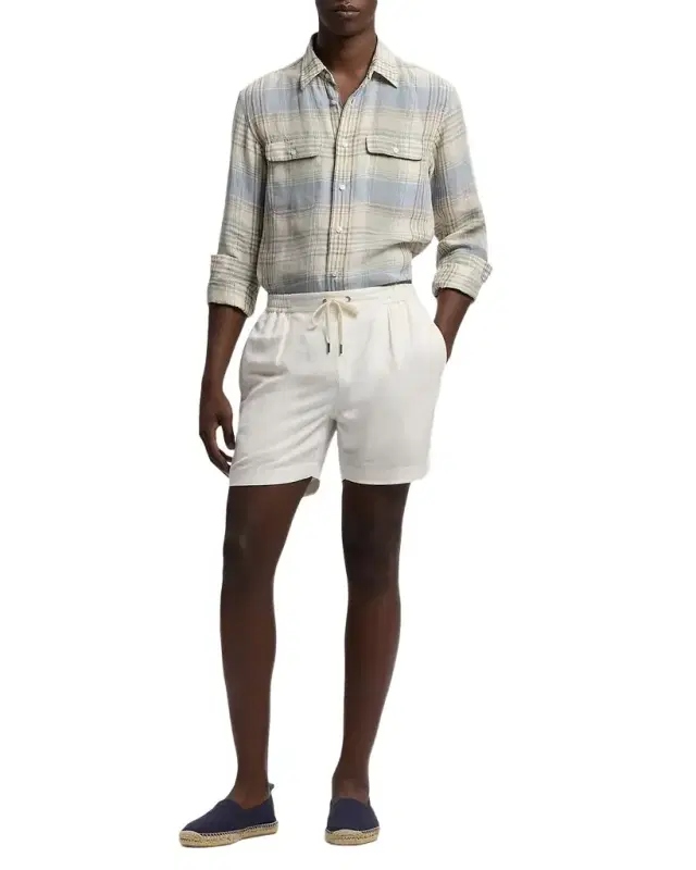 Men 's Plaid Linen Button-Down Shirt