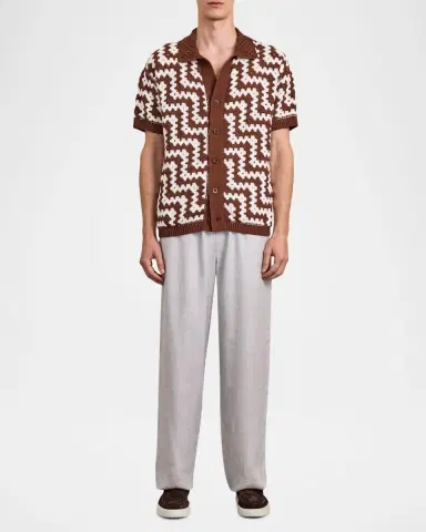Frescobol Carioca Men's Pinto Cotton Crochet Short-Sleeve Shirt | Thumbnail 2
