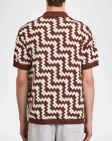 Frescobol Carioca Men's Pinto Cotton Crochet Short-Sleeve Shirt | Thumbnail 3