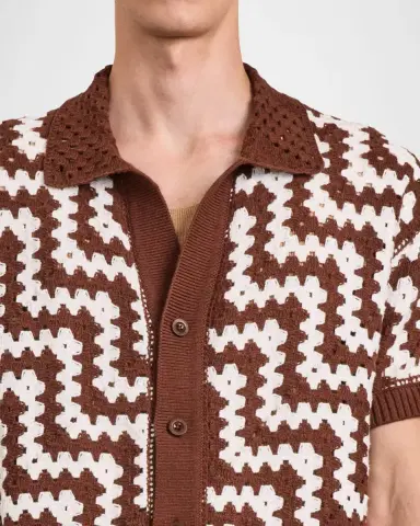 Frescobol Carioca Men's Pinto Cotton Crochet Short-Sleeve Shirt | Thumbnail 4