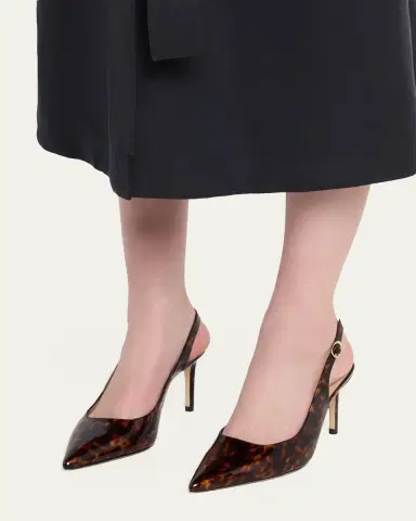Stuart Weitzman 75mm Stuart Power Tortoiseshell Patent Leather Slingback Pumps | Thumbnail 2