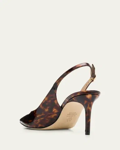 Stuart Weitzman 75mm Stuart Power Tortoiseshell Patent Leather Slingback Pumps | Thumbnail 4