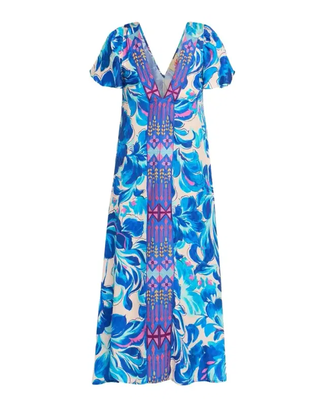 Embroidered Floral-Print Midi Dress