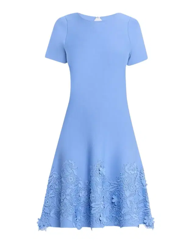 Rickie Freeman for Teri Jon Lace-Trim Knit Midi Dress
