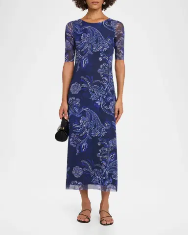 Johnny Was Astrid Floral Mesh Elbow-Sleeve Midi Dress | Thumbnail 2
