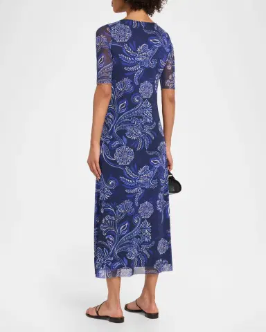 Johnny Was Astrid Floral Mesh Elbow-Sleeve Midi Dress | Thumbnail 3