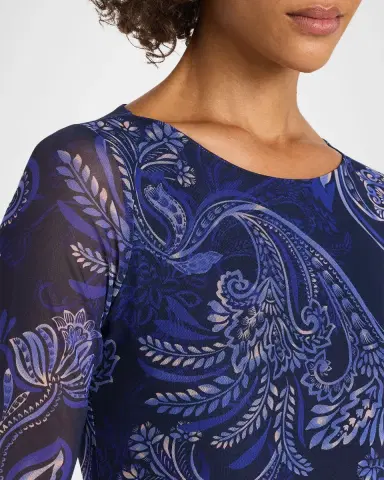 Johnny Was Astrid Floral Mesh Elbow-Sleeve Midi Dress | Thumbnail 5