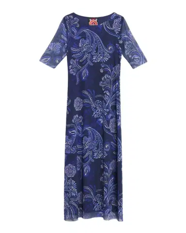 Johnny Was Astrid Floral Mesh Elbow-Sleeve Midi Dress | Thumbnail 1