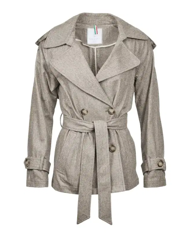 Gorski Cropped Wool Belted Trench Coat
