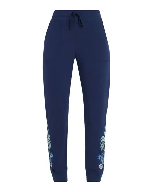 Johnny Was Floral Embroidered French Terry Ankle Joggers