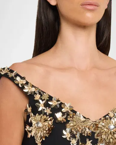 PAMELLA ROLAND Floral Embroidered Crepe Off-The-Shoulder Midi Dress | Thumbnail 5