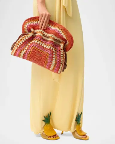 Loewe x Paula 's Ibiza Flamenco Striped Crochet Raffia Clutch Bag | Thumbnail 2