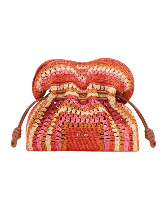 x Paula 's Ibiza Flamenco Striped Crochet Raffia Clutch Bag