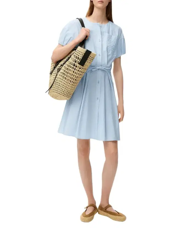 x Paula's Ibiza Puff-Sleeve Pleated Shirtdress