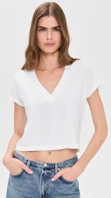 perfectwhitetee Alanis Recycled Cotton V Neck Tee White L | Thumbnail 2
