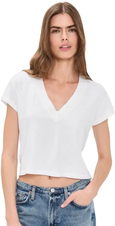 perfectwhitetee Alanis Recycled Cotton V Neck Tee White L | Thumbnail 1