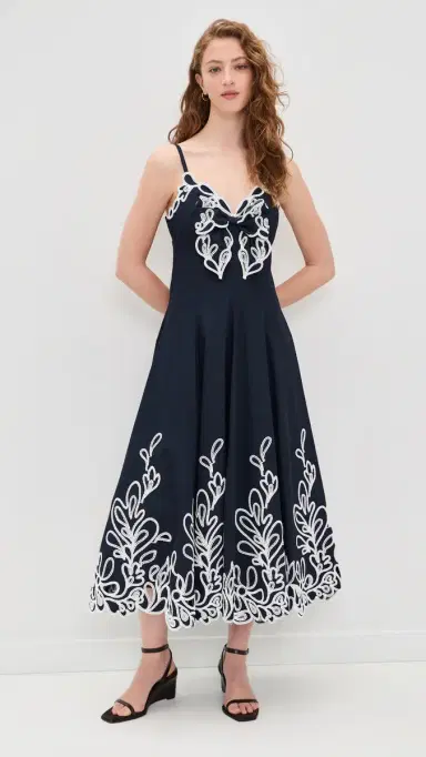 Cinq à Sept Bloom Embroidered Dama Dress Navy/White | Thumbnail 2