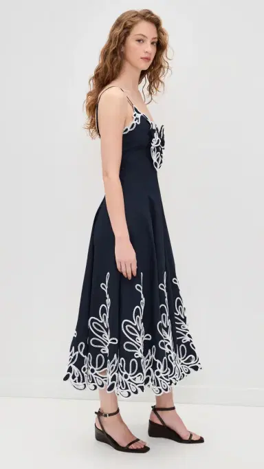 Cinq à Sept Bloom Embroidered Dama Dress Navy/White | Thumbnail 4