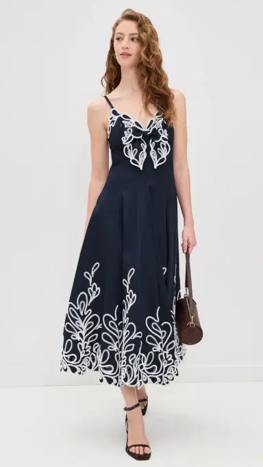 Cinq à Sept Bloom Embroidered Dama Dress Navy/White | Thumbnail 5