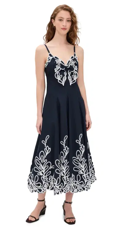 Cinq à Sept Bloom Embroidered Dama Dress Navy/White | Thumbnail 1