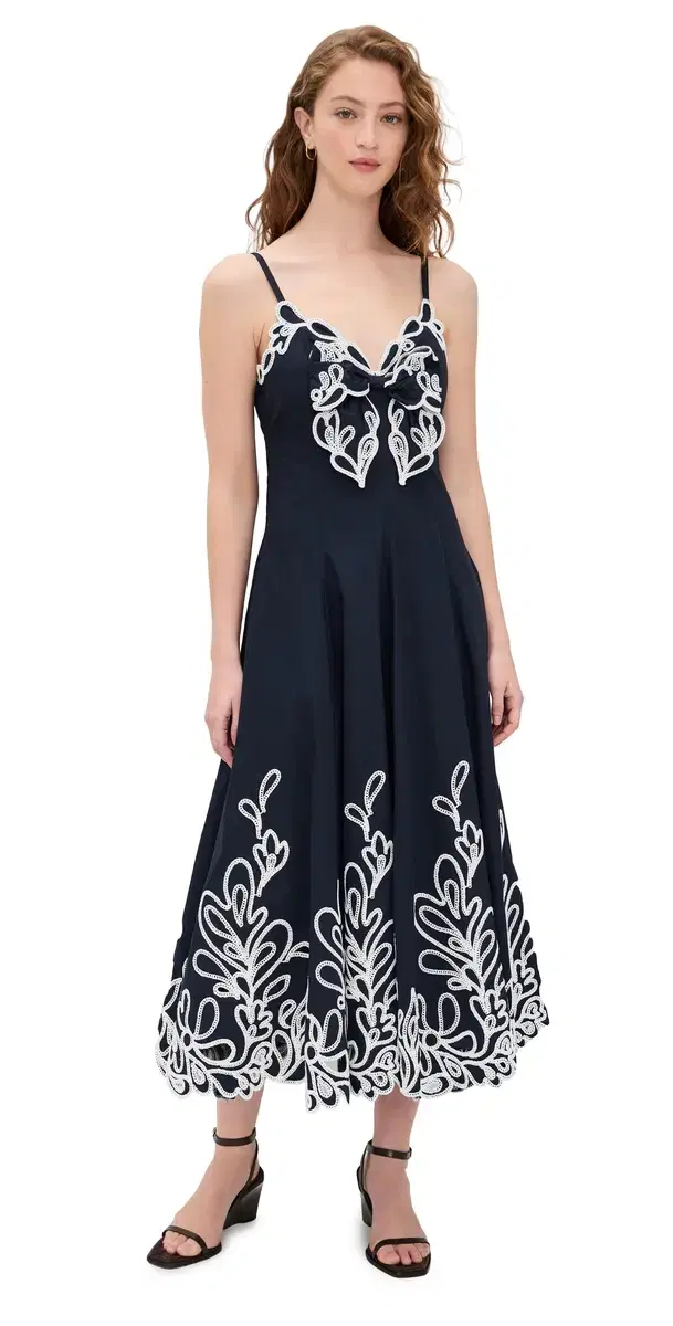 Cinq à Sept Bloom Embroidered Dama Dress Navy/White
