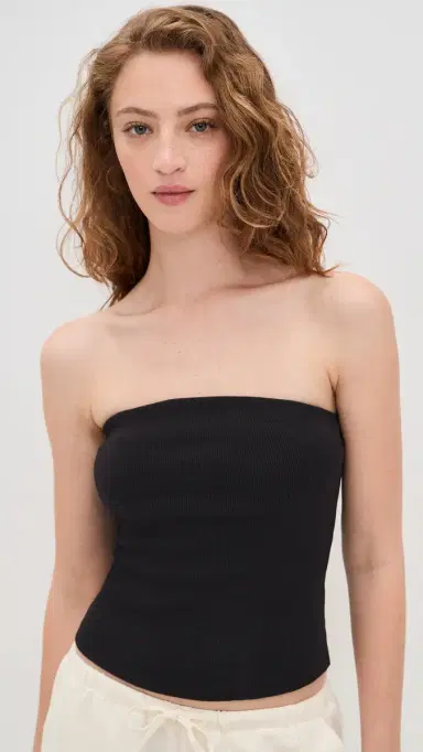 Enza Costa Cotton Rib Bandeau Top Black | Thumbnail 2