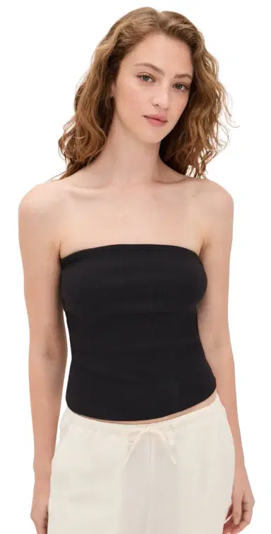 Enza Costa Cotton Rib Bandeau Top Black | Thumbnail 1