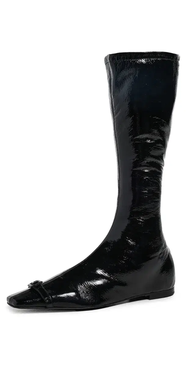 Courrèges Flat Buckle Vinyl Boots Black
