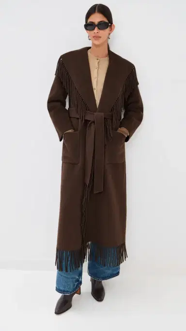 Simkhai Carrie Fringe Robe Coat Chocolate | Thumbnail 2 Simkhai Carrie Fringe Robe Coat Chocolate | Thumbnail 2
