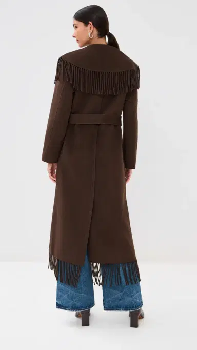 Simkhai Carrie Fringe Robe Coat Chocolate | Thumbnail 3 Simkhai Carrie Fringe Robe Coat Chocolate | Thumbnail 3