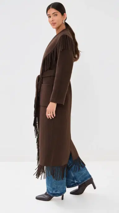 Simkhai Carrie Fringe Robe Coat Chocolate | Thumbnail 4 Simkhai Carrie Fringe Robe Coat Chocolate | Thumbnail 4