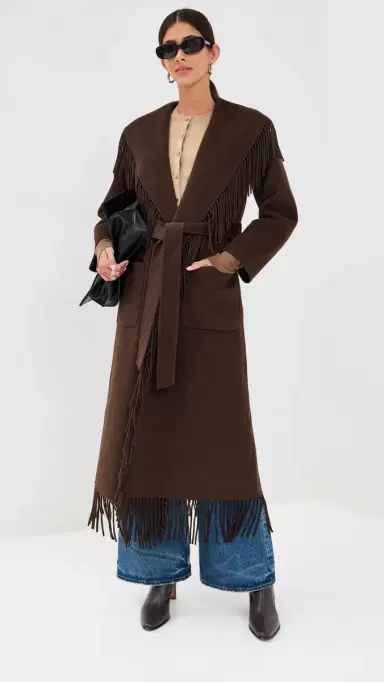 Simkhai Carrie Fringe Robe Coat Chocolate | Thumbnail 5 Simkhai Carrie Fringe Robe Coat Chocolate | Thumbnail 5