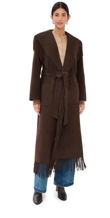 Simkhai Carrie Fringe Robe Coat Chocolate | Thumbnail 1 Simkhai Carrie Fringe Robe Coat Chocolate | Thumbnail 1