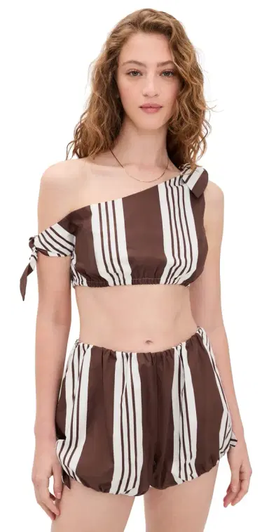 POSSE Rosie Tie Top Chocolate tripe | Thumbnail 1