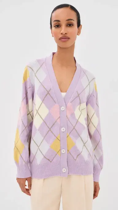Daughter & Ava Argyle Wool Cardigan ilac/White | Thumbnail 2