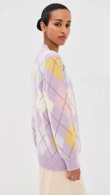 Daughter & Ava Argyle Wool Cardigan ilac/White | Thumbnail 4
