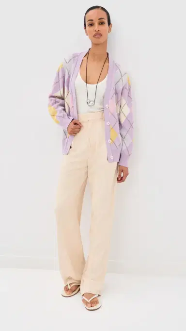Daughter & Ava Argyle Wool Cardigan ilac/White | Thumbnail 5