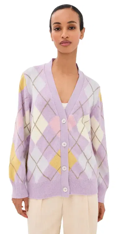 Daughter & Ava Argyle Wool Cardigan ilac/White | Thumbnail 1