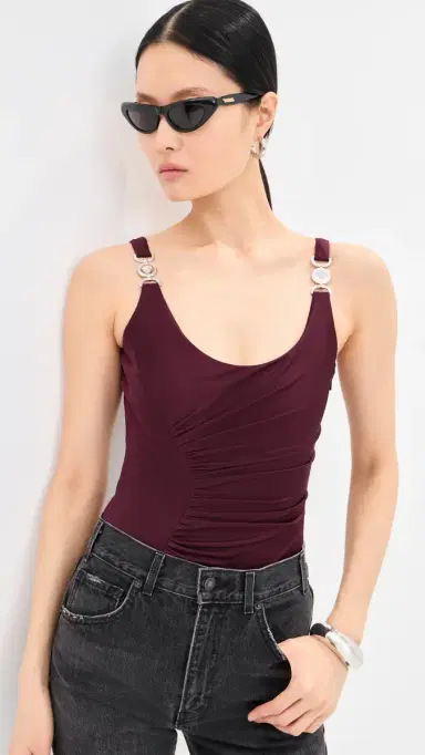Versace Ruched Bodysuit Burgundy | Thumbnail 2 Versace Ruched Bodysuit Burgundy | Thumbnail 2