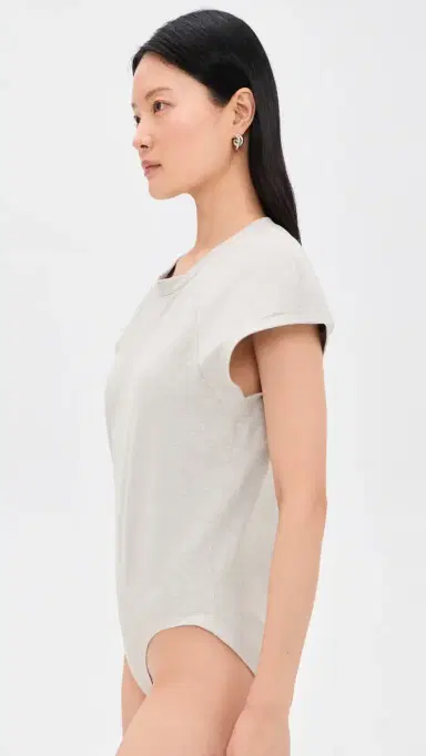 Norma Kamali Cap Sleeve Bomber Bodysuit Light Heather Grey L | Thumbnail 4
