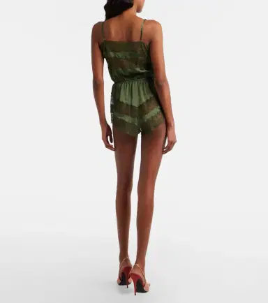 Saint Laurent Lace-trimmed silk satin romper | Thumbnail 5