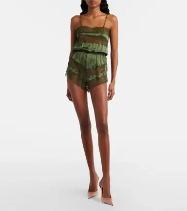 Saint Laurent Lace-trimmed silk satin romper | Thumbnail 6