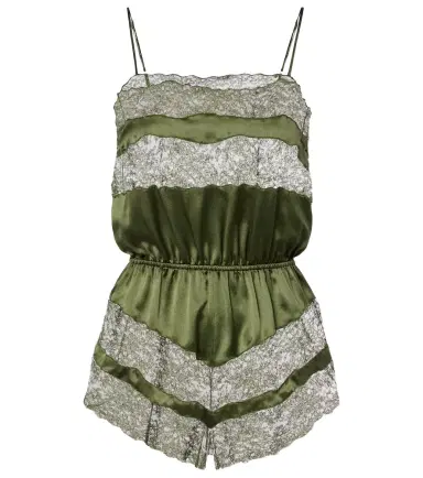 Saint Laurent Lace-trimmed silk satin romper | Thumbnail 1